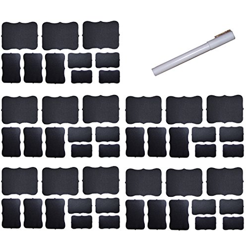 50 Fancy Rectangle Chalkboard Sticker Variety Pack with Chalk Pen in 4 Label Sizes