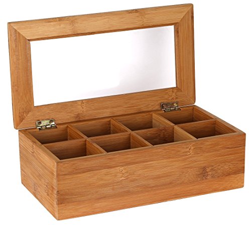 Estilo Bamboo Tea Storage Box, 8 Equally Divided Compartments