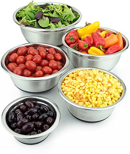 Stainless Steel Mixing Bowls Set of 5 for Kitchen Ingredients by Cozyna, Anti Slip Base