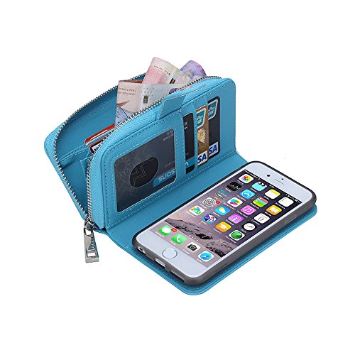 iPhone 6 Plus Wallet Case - Egrace Apple iPhone 6 Plus (5.5) Purse Case Premium Wallet PU Leather Zipper Case with Stand Flip Cover for Apple iPhone 6 Plus (5.5) (2014) (Blue)