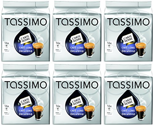Tassimo Carte Noire Cafe Long Decaffeinated 16 T Discs Medium Size (Pack of 6 - 96 Discs) decaf