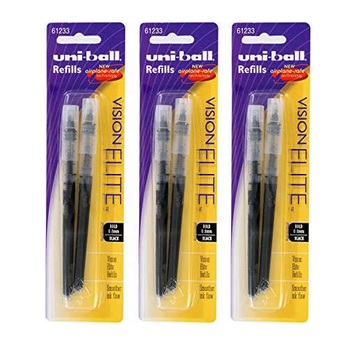 Uni-Ball Vision Elite Rollerball Pen Refills, 0.8mm, Bold Point, Black Ink, Pack of 6