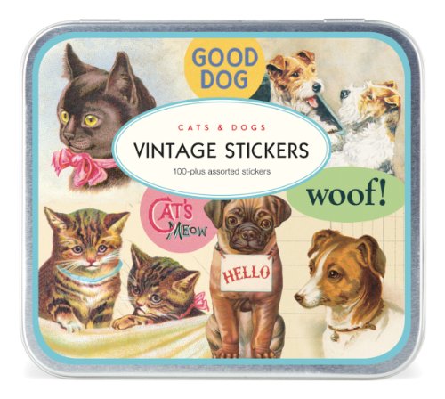 Cavallini Vintage Cats and Dogs Sheet with 100 Plus Assorted Stickers Packaged in a Tin