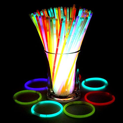 Glowsticks, Bukm 8 Glow Stick Bracelets Light Sticks Necklaces Party Pack Mixed Colors for Halloween, Parties, Weddings, Bars Party Favors (Tube of 100)
