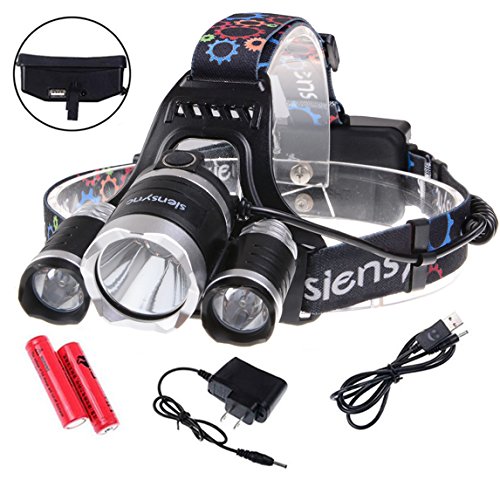 5000Lumen LED Headlamp Siensync(TM) 3x CREE XM-L XML T6 Super Bright Waterproof 4 Modes Headlight Flashlight Torch for Outdoor Riding Night Fishing Hiking Camping