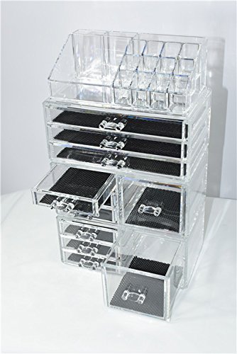 Unique Home Acrylic Jewelry & Cosmetic Storage Makeup Organizer (X-Large, Clear)
