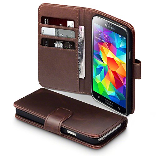 Samsung Galaxy S5 Case, Terrapin [Genuine Leather] Samsung Galaxy S5 Case Executive [Brown] Premium Wallet Case with Card Slots & Bill Compartment for Samsung Galaxy S5 - Brown