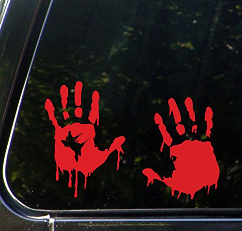 RED - Bloody Zombie Hands (PAIR - LEFT and RIGHT Hands) - Car Vinyl Decal Sticker - (12.5w x 8.5h)