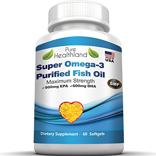 High Potency Super Triple Strength Omega 3 Fish Oil Supplements Pills 600mg DHA 800 mg EPA. Best Quality Burpless Capsules With Pharmaceutical Grade Essential Fatty Acids For Brain Eyes Heart Health