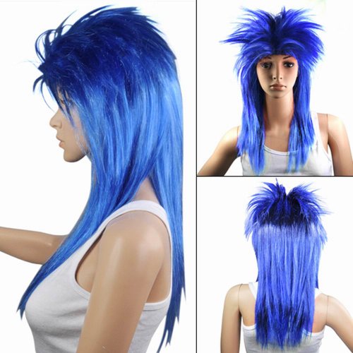 chinkyboo Blue Womens Wigs Glam Punk Rocker Chick Tina Turner Ladies Carnival Fancy Dress Costume Cosplay Party Wig