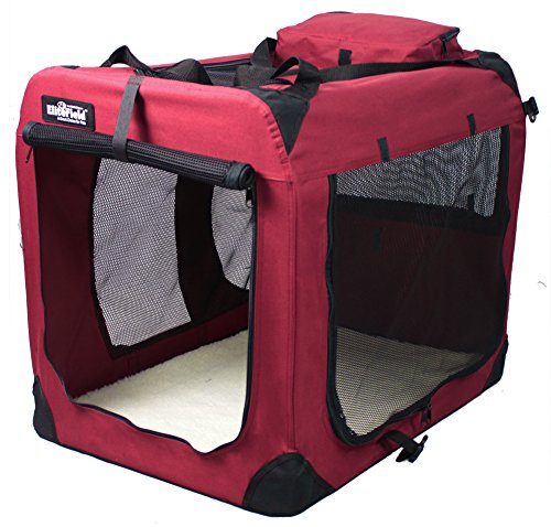 EliteField 3-Door Folding Soft Dog Crate, Indoor & Outdoor Pet Home, Multiple Sizes and Colors Available (42L x 28W x 32H, Maroon)