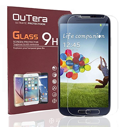 [1Year Warranty]Samsung S4 Glass Screen Protector, OuTera 0.26mm 9H Tempered Glass Screen Protector High Defintion (HD) Bubble-Free 99% Touch-screen Accurate for Samsung Galaxy S4