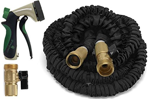 Expandable Garden Hose 75 Feet Strongest Expandable Hose With All Brass Connectors,8 Pattern Spray Nozzle And High Pressure - Resistance Latex.