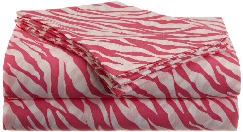 Divatex Home Fashions Jungle Love Zebra Stripe Sheet Set, White/Pink, Twin