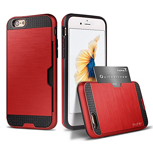 iPhone 6s Case,Profer[Heavy Duty]Dual Layer Armor Holster Defender Full Body Protective Hybrid Wallet Case Card Slots [Slim Fit]cover for Apple iPhone 6s(Red)