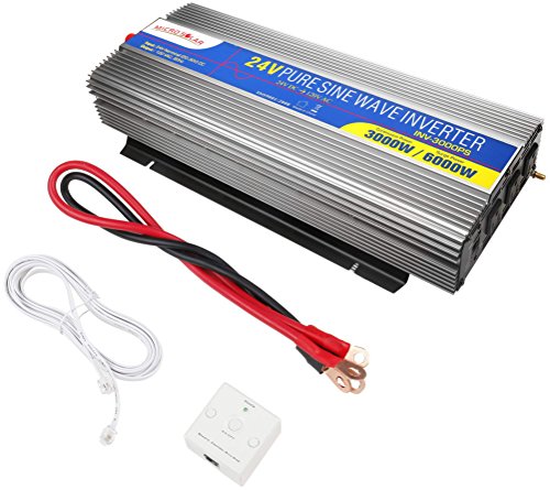 MicroSolar 24V 3000W (Peak 6000W)Pure Sine Wave Inverter with Remote Wire Controller and 2 Foot Battery Cable
