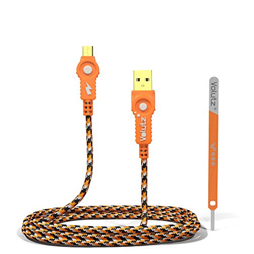 Micro USB Cable Volutz Cableogy Series (6.5ft / 2m) Nylon Braided, Gold-Plated & Turbo-Fast (Micro-USB to USB) for HTC, Samsung, Nokia, LG, Motorola, Google, MP3, Bluetooth devices and More (Orange)