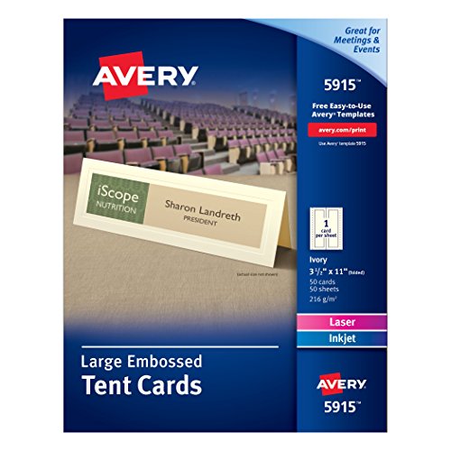 Avery Large Embossed Tent Cards, 3-1/2 x 11, Ivory, Pack of 50 (5915)