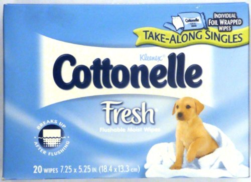 Cottonelle Fresh Flushable Moist Individual Foil Wrapped Wipes 20 Ct Box (Pack of 6) 120 Wipes Total