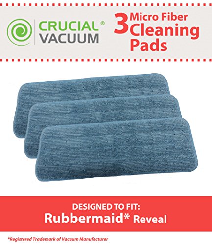 3 Rubbermaid Reveal 1M19 Mop Pads Fit All Spray Mops & Reveal Mops, Designed & Engineered by Crucial Vacuum
