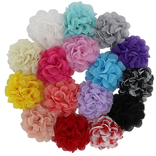 QingHan 3.75 Baby Girls Tulle Lace Layered Flower Hair Clips Headband Flowers Hair Bows Pack Of 16