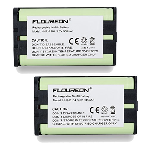 Floureon 2 Packs Home Phone Battery For Panasonic HHR-P104, HHR-P104A, KX-FG6550, KX-FPG391, KX-TG2302, KX-TG2303, KX-TG2312, KX-TG2355W, KX-TG2356B, KX-TG2356BP, KX-TG2356S, KX-TG2356W, KX-TG2357B, KX-TG2357PK, KX-TG2382B, KX-TG2386B, KX-TG2388B, KX-TG2396