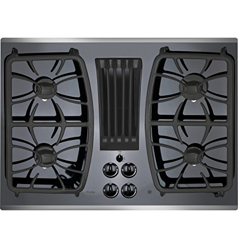 GE Profile PGP9830SJSS 30 Gas Downdraft Cooktop with 4 Sealed Burners Gas on Glass Cooktop 11000 BTU All-Purpose Burner Dishwasher Safe Grates and Knobs in Stainless
