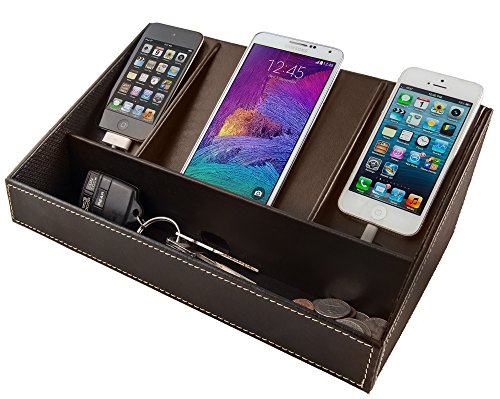 Faux Leather Charging Station (Brown) (11.5H x 7.25W x 4.75D)
