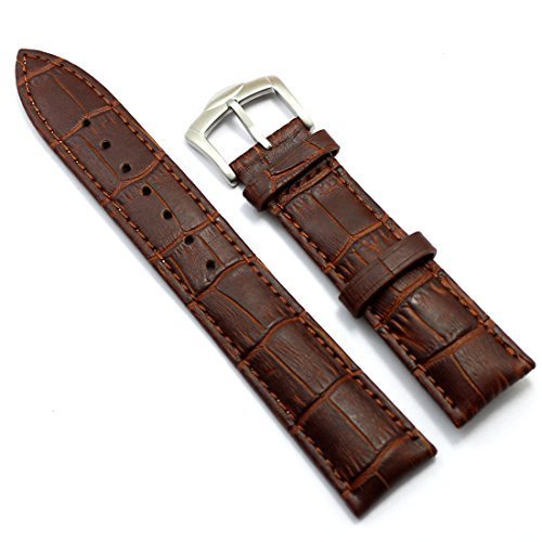 Conbays 20mm Brown Genuine Leather Stainless Steel Pin Buckle Watch Band Strap