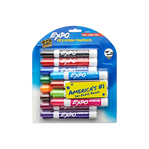 Expo Low Odor Chisel Tip Dry Erase Markers, 12 Colored Markers (80699)