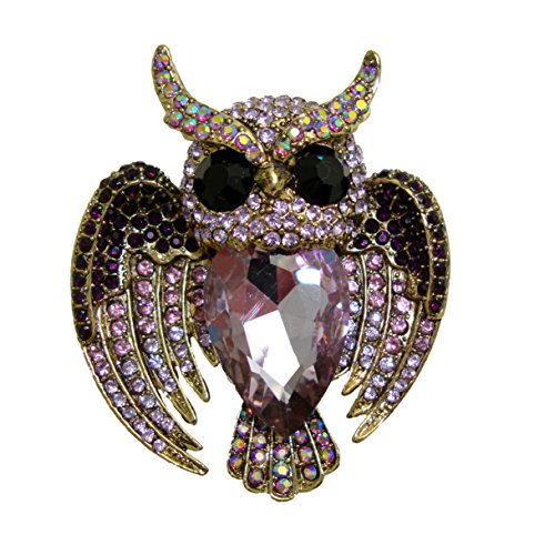 TTjewelry Gold-Tone Charming Purple Bird Owl Gothic Style Brooch Pin Austria Crystal