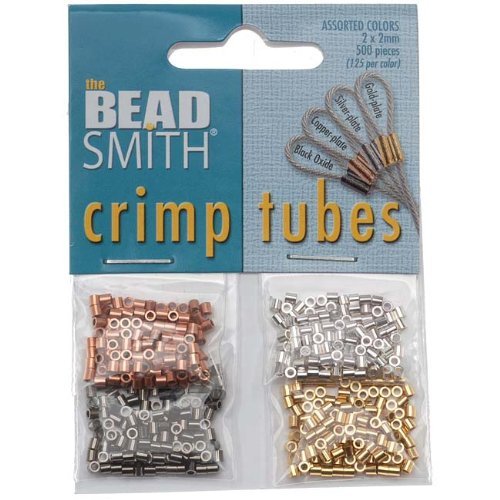 Beadsmith 4-Color Variety Pack Plated Crimp Beads, 2 by 2mm, 500-Pack
