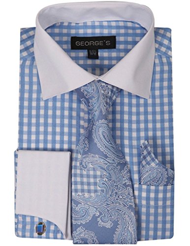 George's Men's Dress Shirt With Tie, Handkerchief And Cuff Links