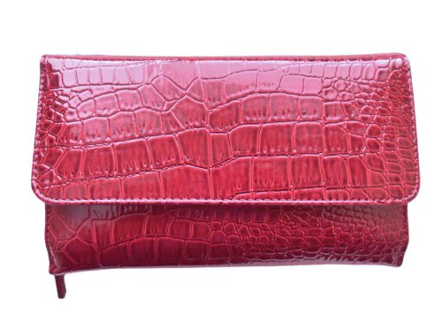 Large Red Croc Organizer Wallet for Women with RFID Safe Keeper Technology