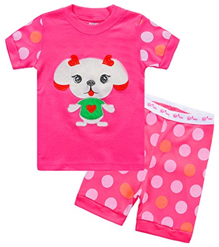 Girls Pajamas Dog Print Outfits Cotton 2-Piece Sleepwear Tshirts Shorts Sets 5T