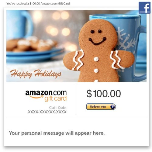 Amazon Gift Card - Facebook - Happy Holidays (Gingerbread Man)