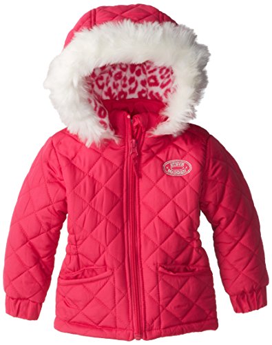 Steve Madden Girls' Baby Girls' Pongee Jacket with Quilting Faux Fur Trim