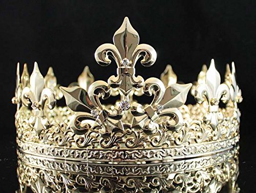 Janefashions Full King's Metal Crown Austrian Rhinestone Crystal Fleur-de-lis T1876g Gold
