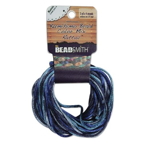BeadSmith XCR-3034 Blue Tones Mix 4 Colors Satin Rattail Cord, 3 yd/2mm