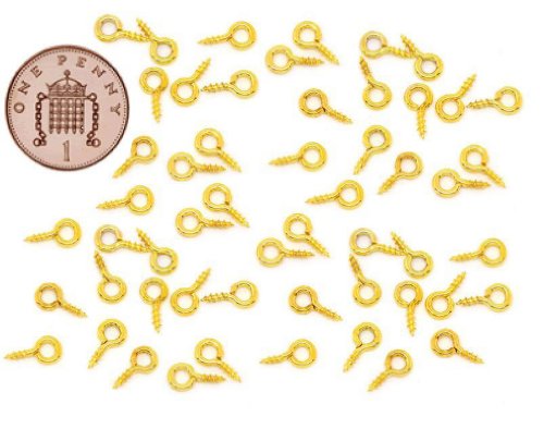 100 x Small Tiny Mini Eye Pins Eyepins Hooks Eyelets Screw Threaded Bails Findings Gold 8mm