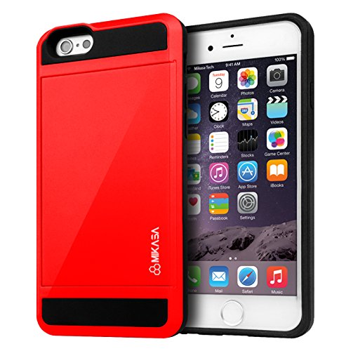 iPhone 6 Case MIKASA TECH Impact Resistant Protective Shell Wallet Hard Cover Shockproof Rubber Case with Credit Card Slot Holder for iPhone 6 4.7 inch [ RED ]