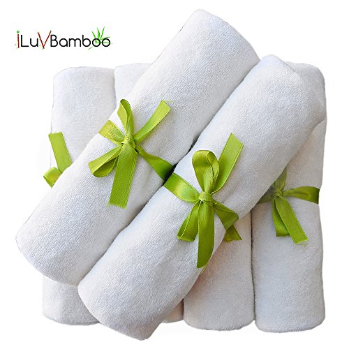 Baby Washcloths-Natural Color 6 Pack Baby Wipes. Extra Large 10.6x10.6. Soft Two Sided 100% Organic Bamboo Fiber. Hypoallergenic & Antibacterial. For Baby Registry, Baby Bath & Adults by iLuvBamboo