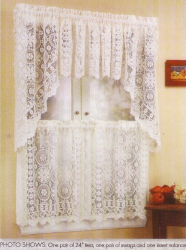 Hopewell Lace Kitchen Curtain - 36 tier (pr) - WHITE