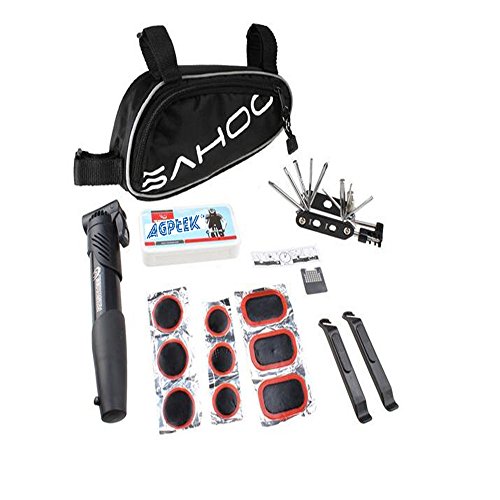 Sahoo® Bicycle Bike Tyre 14 in 1 Multi-use Repair Tools Kits Bag with Mini Pump