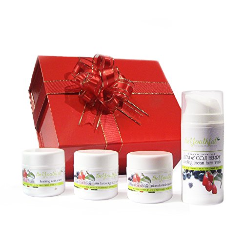 Anti-Ageing Organic, Acai & Goji Super Berry, Rejuvenating Skincare System - Exfoliating Microdermabrasion Facial Scrub, Rich Cream Facial Wash, Skin Boosting Facial Mask, Hydrating Moisturiser/Serum -Treatment Set & Home Kit - Perfect Skin Care Gift Set For Women - Treat Your Face To A Professional Spa Treatment At Home - BeYouthful Exclusive