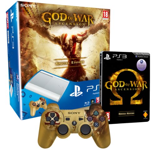 Sony PlayStation 3 Limited Edition White 500GB Super Slim Console with God of War Ascension Special Edition and Branded Dualshock 3 Controller (PS3)