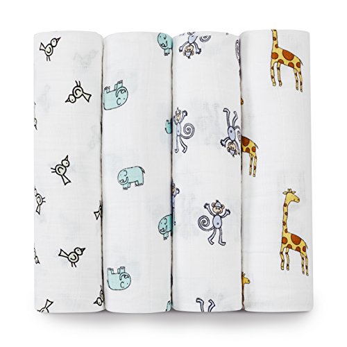 aden + anais Classic Muslin Swaddle Blanket, Jungle Jam, 4 count