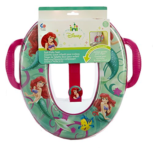 Disney Little Mermaid Ariel Potty Seat - Padded, Soft, and Durable - For Regular and Elongated Toilets - Removable Cushion for Easy Cleaning - Firm Grip Handles - Blue and Pink