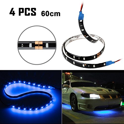 Partsam 4x 60cm/24 Blue 5050 30SMD Bright Flexible LED Car Strips Interior Door Light