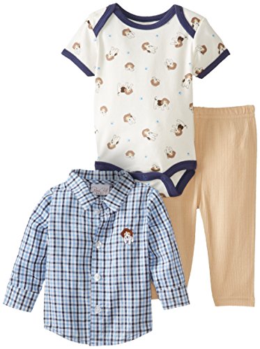 Rene Rofe Baby Newborn Boys Puppy's Paw 3 Piece Pant Set with Woven Shirt, Multi, 6-9 Months